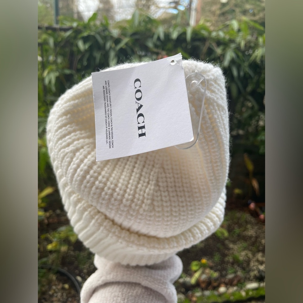 Coach Cream Ribbed Knit Beanie - Picture 9 of 17